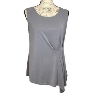 Green Envelope Soft Gray Sleeveless Side Pleated Blouse Asymmetrical